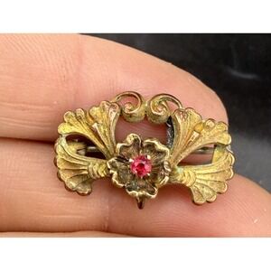 Vintage Gold Tone Pink Rhinestone Flower Brooch Pocket Watch PIn